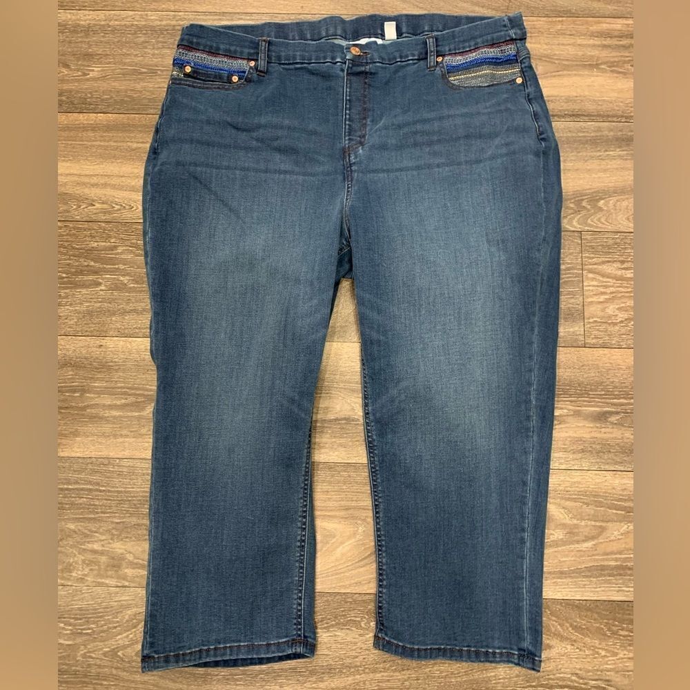 Canyon Retreat Ankle Crop Jeans Size 22W Embroidered Front Pockets NWOT